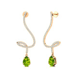 Elegant Spiral Teardrop Peridot Diamond Drop Earrings