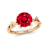 Criss Cross Nature Inspired Diamond Ring  with Round Ruby