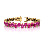 14kt Solid Gold Pink Sapphire Tennis Bracelet: Dainty Pear Teardrop Gemstone Bridal Jewelry - GeumJewels