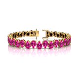 14kt Solid Gold Pink Sapphire Tennis Bracelet: Dainty Pear Teardrop Gemstone Bridal Jewelry - GeumJewels
