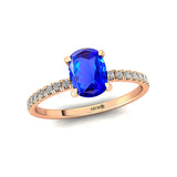 Long Cushion Tanzanite Thin Diamond Promise Ring