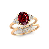 Garnet Solitaire Gold Ring With Stackable Diamond Band