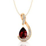 Designer Diamond Loop Pendant with Teardrop Shaped Garnet