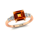 Princess Cut Citrine Graduating Accent Diamond Ring