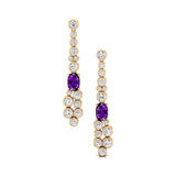 Elongated Cushion Amethyst Bezel Set Diamond Drop Earrings