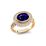 Vintage Style Elongated Oval Blue Sapphire Halo Diamond Twisted Ring