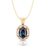 Vintage Style Oval Shaped Alexandrite Halo Set Pendant with Diamond Accents