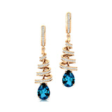 Spiral Diamond Pear Cut London Blue Topaz Dangle Earrings