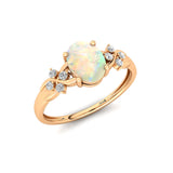 Criss Cross Diamond Ring with Oval Cut Opal