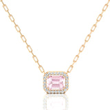 Emerald Cut Morganite Halo Set Diamond Necklace