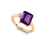 Emerald Shaped Amethyst with 3mm Accent Solitaire Engagement Ring