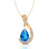 Designer Diamond Loop Pendant with Teardrop Shaped Swiss Blue Topaz