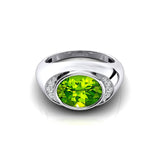 Classic Dome Shaped Diamond Oval Cut Peridot Ring