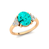 Trio Diamond Engagement Ring with Oval Cut Paraiba Tourmaline