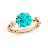 Criss Cross Nature Inspired Diamond Ring  with Round Paraiba Tourmaline