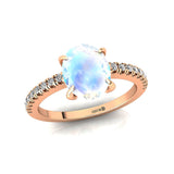 Oval Solitaire Moonstone with Accent Diamonds Engagement Ring