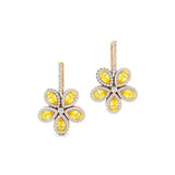 Pear Shaped Yellow Sapphire Flower Diamond Leverback Earrings