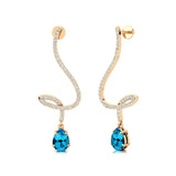 Elegant Spiral Teardrop Swiss Blue Topaz Diamond Drop Earrings