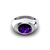 Classic Dome Shaped Diamond Oval Cut Amethyst Ring