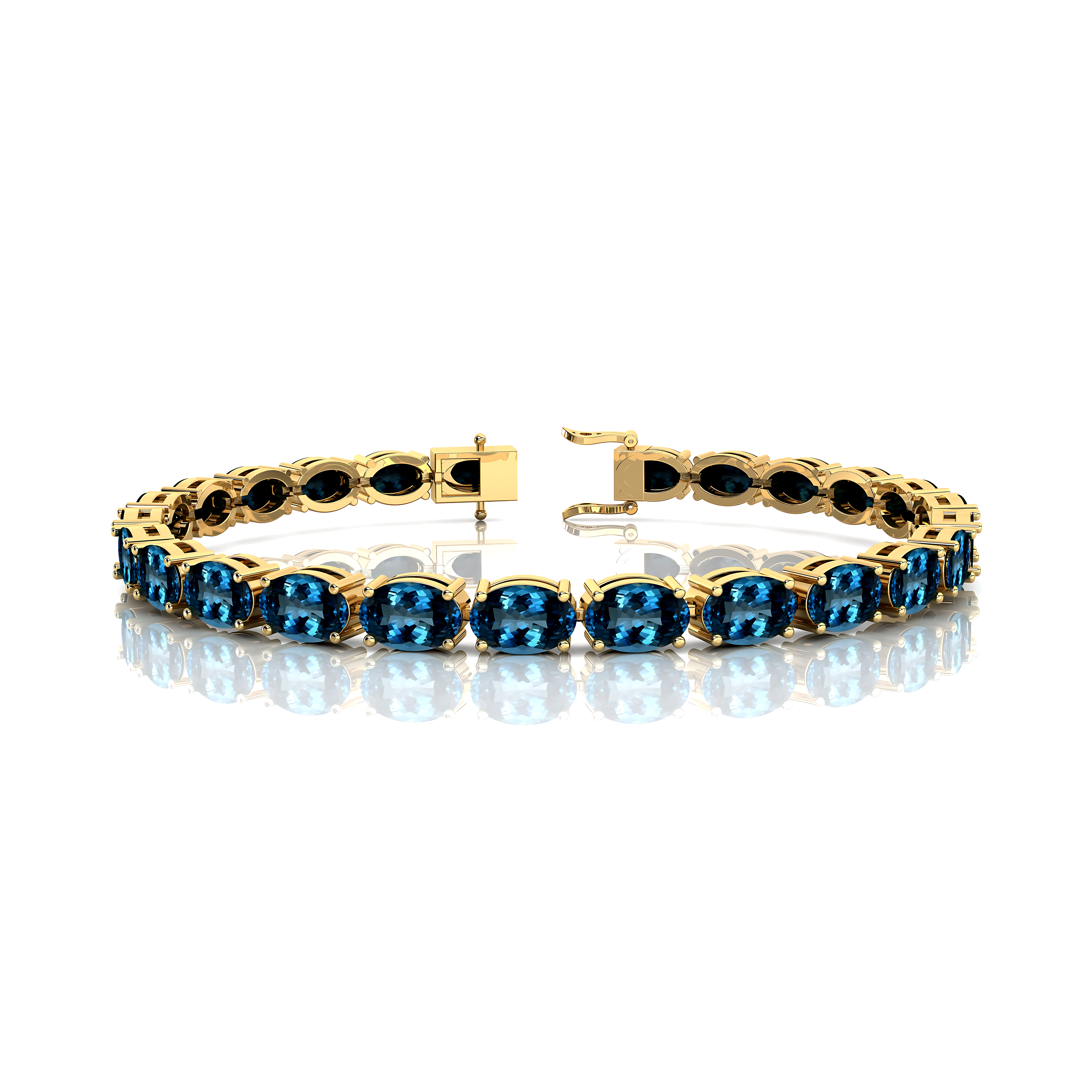 London Blue Topaz Tennis Bracelet: 14k Yellow Gold Bridal Jewelry - GeumJewels