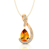 Designer Diamond Loop Pendant with Teardrop Shaped Citrine