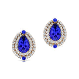 Double Halo Cluster Diamonds Teardrop Tanzanite Stud Earrings