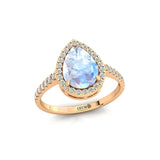 Classic Pear Shaped Moonstone Halo Diamond Engagement Ring