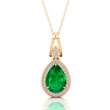 Classic Teardrop Shaped Emerald Halo Diamond Dangle Pendant