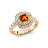 Double Halo Diamond Cushion Cut Citrine Ring