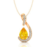 Designer Diamond Loop Pendant with Teardrop Shaped Yellow Sapphire