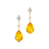 Teardrop Yellow Sapphire Drop Earrings with Accent Diamonds