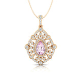 Art Deco Inspired Teardrop Morganite Diamond Pendant