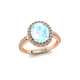 Oval Solitaire Moonstone Halo Diamond Engagement Ring