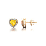 Heart Shaped Yellow Sapphire Halo Diamond Stud Earrings