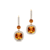 Halo Diamond Cushion Cut Citrine Dangle Earrings