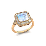 Vintage Style Square Cut Moonstone Diamond Ring