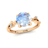 Criss Cross Nature Inspired Diamond Ring  with Round Moonstone