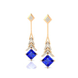 Inverted Princess Cut Tanzanite Drop Earrings with Diamonds