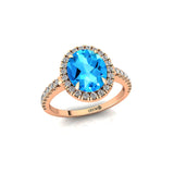 Oval Solitaire Swiss Blue Topaz Halo Diamond Engagement Ring