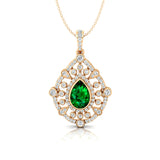 Art Deco Inspired Teardrop Emerald Diamond Pendant