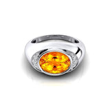 Classic Dome Shaped Diamond Oval Cut Citrine Ring