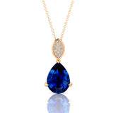 Illussion Set Diamond Pendant with Pear Cut Blue Sapphire