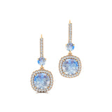 Halo Diamond Cushion Cut Moonstone Dangle Earrings