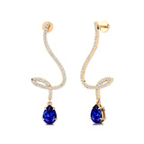 Elegant Spiral Teardrop Blue Sapphire Diamond Drop Earrings