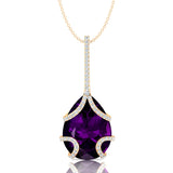 Teardrop Shaped Amethyst Pendant Wrapped with Diamond Loop