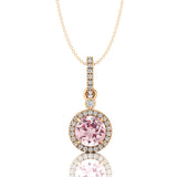 Classic Solitaire Round Morganite Halo Diamond Dangle Pendant