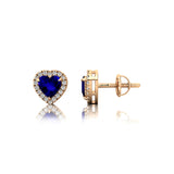 Heart Shaped Tanzanite Halo Diamond Stud Earrings