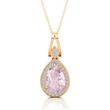 Classic Teardrop Shaped Morganite Halo Diamond Dangle Pendant