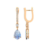 Lever Back Diamond Drop Earrings with Pear Cut Moonstone