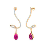 Elegant Spiral Teardrop Pink Sapphire Diamond Drop Earrings